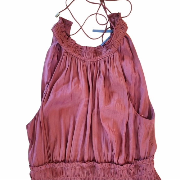 Anthropologie Tiered Halter Midi Dress Smocke Pleated Ruffled Copper Brown  Sz 6 - mordernwear.com
